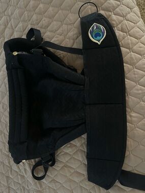 Black Kids Carrier with Embroidered Peacock Accent artipoppe